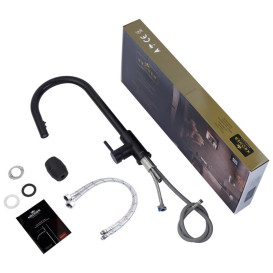 Смеситель для кухни Kroner KRP Klassisch-SCH03915 с выдвижным изливом черный CV032282