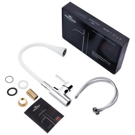 Змішувач для кухні Kroner KRP Kuche-C031WHI з гнучким виливом хром/білий CV024335