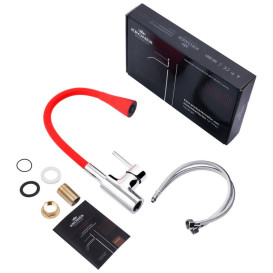 Смеситель для кухни Kroner KRP Kuche-C031RED с гибким изливом хром/красный CV024337