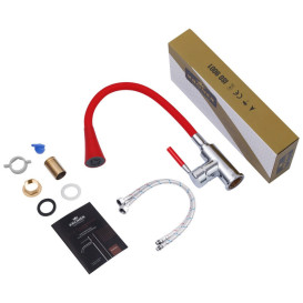 Смеситель для кухни Kroner KRP Kuche-C132RED с гибким изливом хром/красный CV033129