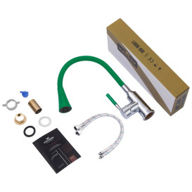 Смеситель для кухни Kroner KRP Kuche-C132GRN с гибким изливом хром/зеленый CV033130