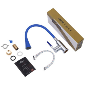 Смеситель для кухни Kroner KRP Kuche-C132BLE с гибким изливом хром/синий CV033131