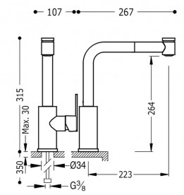 Змішувач для кухні Tres Lex-Tres одноважільний з висувною лійкою хром 181438