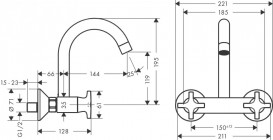 Смеситель для кухни настенный Hansgrohe Logis M32 Eco 1jet двухвентильный хром 71284000