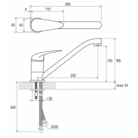 Смеситель для кухни Ravak Suzan SN 016.00 однорычажный хром X070038