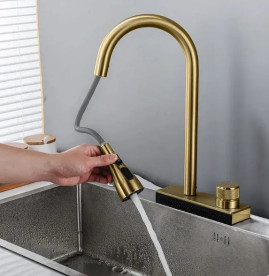 Смеситель для кухни Rea Conor одновентильный с выдвижной лейкой матовое золото REA-B6312