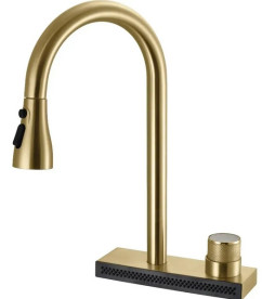 Смеситель для кухни Rea Conor одновентильный с выдвижной лейкой матовое золото REA-B6312