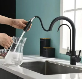 Змішувач для кухні Rea Eco Fresh під фільтр із висувною лійкою чорний REA-B7564