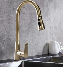 Смеситель для кухни Rea Mild однорычажный с выдвижной лейкой матовое золото REA-B4803