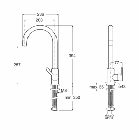 Смеситель для кухни Roca Carelia однорычажный латунь хром A5A848AC0K