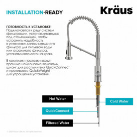 Смеситель для кухни с подключением к фильтру Kraus Bolden с выдвижной лейкой черный матовый KFF-1610MB