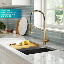 Смеситель для кухни с подключением к фильтру Kraus Bolden с выдвижной лейкой античная бронза KFF-1610SFACB