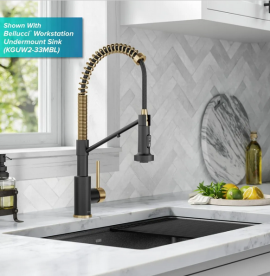 Смеситель для кухни с подключением к фильтру Kraus Bolden с выдвижной лейкой матовая латунь/матовый черный KFF-1610BBMB