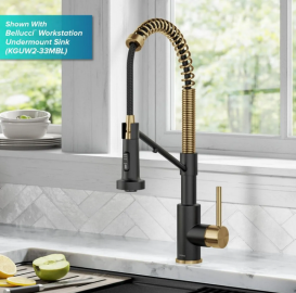 Смеситель для кухни с подключением к фильтру Kraus Bolden с выдвижной лейкой матовая латунь/матовый черный KFF-1610BBMB