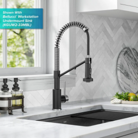 Смеситель для кухни с подключением к фильтру Kraus Bolden с выдвижной лейкой нержавеющая сталь/матовый черный KFF-1610SFSMB