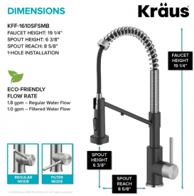 Смеситель для кухни с подключением к фильтру Kraus Bolden с выдвижной лейкой нержавеющая сталь/матовый черный KFF-1610SFSMB