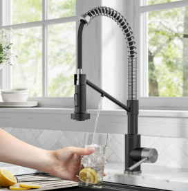 Смеситель для кухни с подключением к фильтру Kraus Bolden с выдвижной лейкой нержавеющая сталь/матовый черный KFF-1610SFSMB