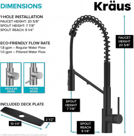 Смеситель для кухни с подключением к фильтру Kraus Oletto с выдвижной лейкой матовый черный KFF-2631MB