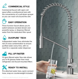 Смеситель для кухни с подключением к фильтру Kraus Oletto с выдвижной лейкой нержавеющая сталь KFF-2631SFS