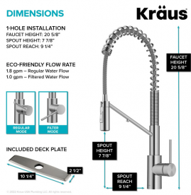 Смеситель для кухни с подключением к фильтру Kraus Oletto с выдвижной лейкой нержавеющая сталь KFF-2631SFS