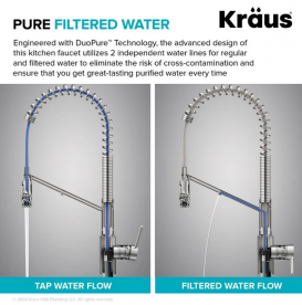 Смеситель для кухни с подключением к фильтру Kraus Oletto с выдвижной лейкой нержавеющая сталь KFF-2631SFS