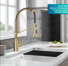Смеситель для кухни с подключением к фильтру Kraus Bolden с выдвижной лейкой матовая латунь KPF-1610BB