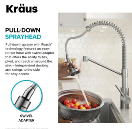 Смеситель для кухни с подключением к фильтру Kraus Bolden с выдвижной лейкой матовая латунь KPF-1610BB