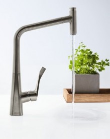 Змішувач для кухні з висувною лійкою одноважільний Hansgrohe колекція Metris Select сталь 14857800