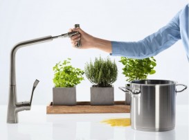 Змішувач для кухні з висувною лійкою одноважільний Hansgrohe колекція Metris Select сталь 14857800