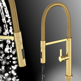 Змішувач для кухні Sink Quality Mega одноважільний з гнучким виливом золотий BFL-GD