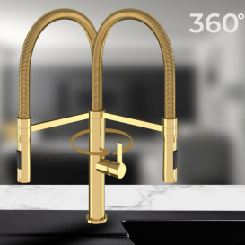 Змішувач для кухні Sink Quality Mega одноважільний з гнучким виливом золотий BFL-GD