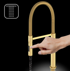 Змішувач для кухні Sink Quality Mega одноважільний з гнучким виливом золотий BFL-GD