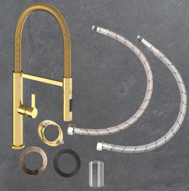 Змішувач для кухні Sink Quality Mega одноважільний з гнучким виливом золотий BFL-GD