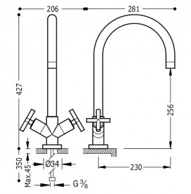 Смеситель для кухни Tres Bimax-Tres двухвентильный хром 163333