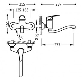 Змішувач для кухні Tres Eco-tres одноважільний настінний вилив 200 мм хром 17032002