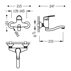 Змішувач для кухні Tres Eco-tres одноважільний настінний вилив 160 мм хром 17041802
