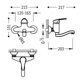 Змішувач для кухні Tres Eco-tres одноважільний настінний вилив 130 мм хром 07032003