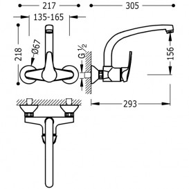Змішувач для кухні Tres Eco-tres одноважільний настінний хром 17033202