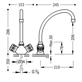 Смеситель для кухни Tres Ese-23 двухвентильный вертикальный хром 123342