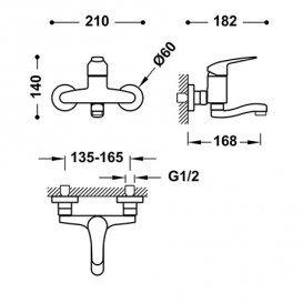 Змішувач для кухні Tres Kitchen настінний одноважільний хром 21632010