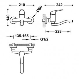 Змішувач для кухні Tres Kitchen настінний одноважільний хром 21632020