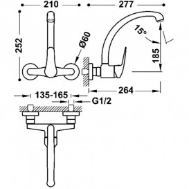 Змішувач для кухні Tres Kitchen настінний одноважільний хром 21642010