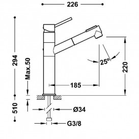Смеситель для кухни Tres Kitchen однорычажный с выдвижной лейкой хром 03043401