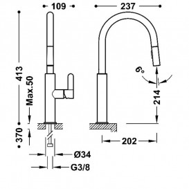 Смеситель для кухни Tres Kitchen однорычажный с выдвижной лейкой хром 03043801