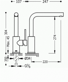 Смеситель для кухни Tres Max однорычажный хром 162436