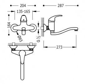 Змішувач для кухні Tres Monotres 2000 одноважільний настінний хром 172318