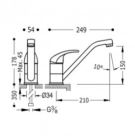 Змішувач для кухні Tres Monotres 2000 одноважільний вертикальний хром 172333