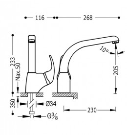 Смеситель для кухни Tres Monotres 2000 однорычажный вертикальный белый/хром 472440