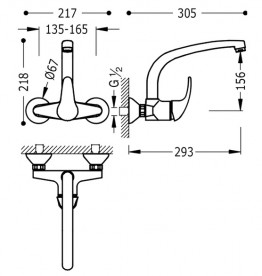 Смеситель для кухни Tres Monotres 2000 однорычажный настенный хром 172420