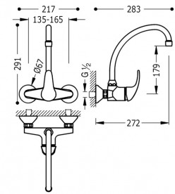 Змішувач для кухні Tres Monotres 2000 одноважільний настінний хром 172418